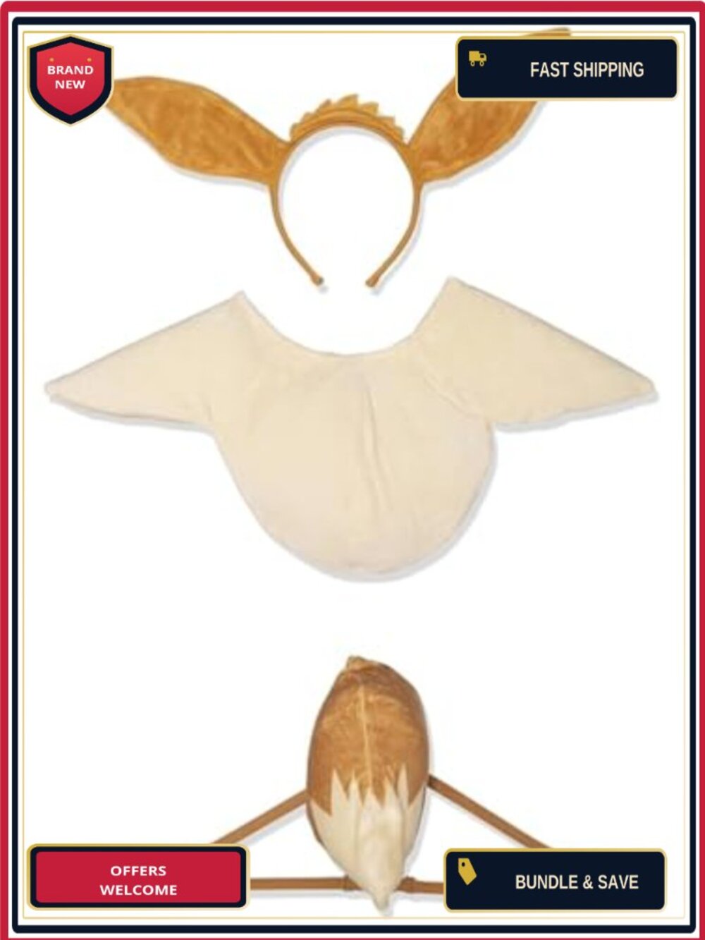 Eevee Pokemon Adult Costume Kit with Headband Ears and Tail - Picture 4 of 6